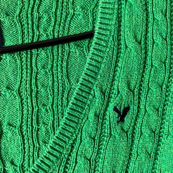 Vintage American Eagle Y2K Cable Knit V-Neck Sweater Kelly Green Size Medium - Picture 5 of 7